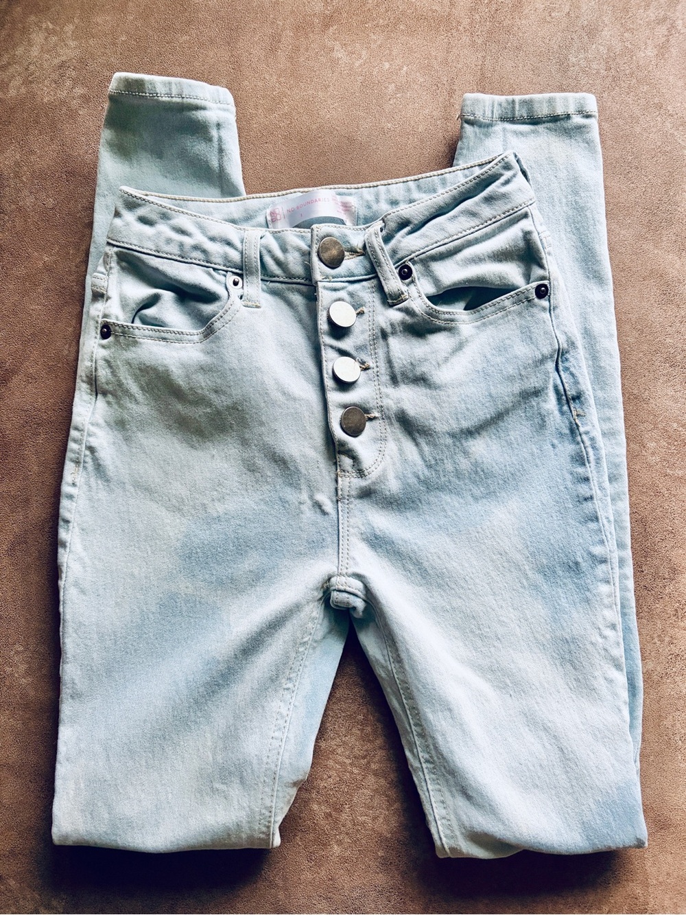 No Boundaries Juniors Teens High Rise Skinny Light Blue Denim Jeans Stretch Sz 1